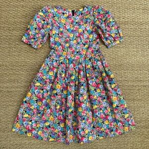 Vintage 80s 90s Cary San Francisco Girls Cotton Floral Dress Scalloped Waist 7